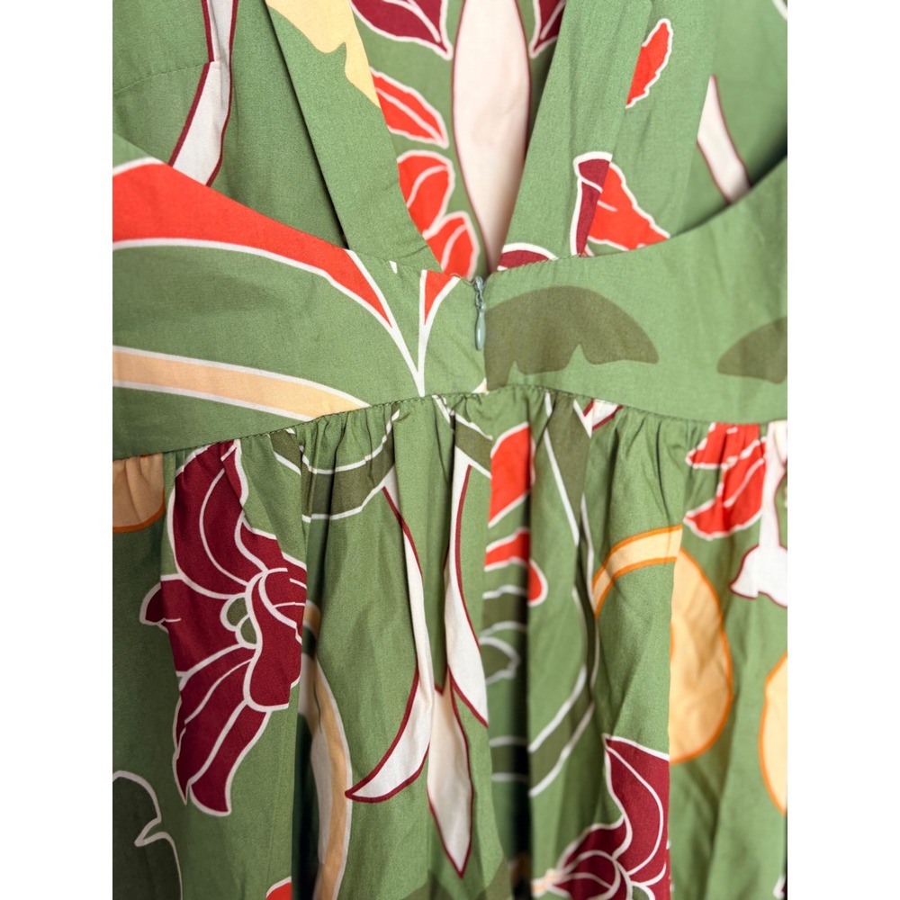 Zara Floral Midi Dress Medium Green Tropical Cotton V-Back Sleeveless New tie up - Picture 8 of 16